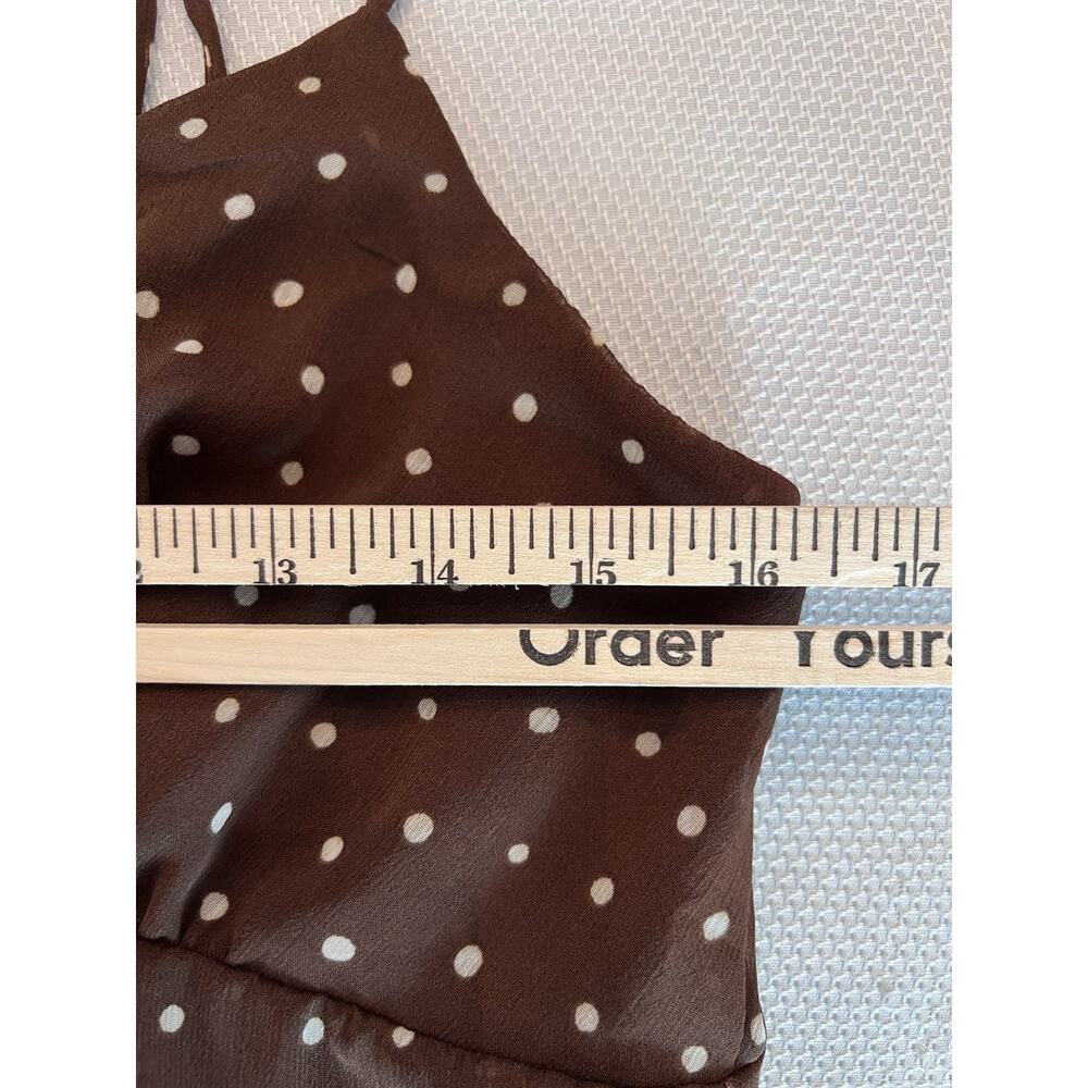 White Polka Dot (L) Brown Mini Dress-Babydoll Slip Dress-COQUETTE-Scarf-PLAYFUL - Picture 9 of 14